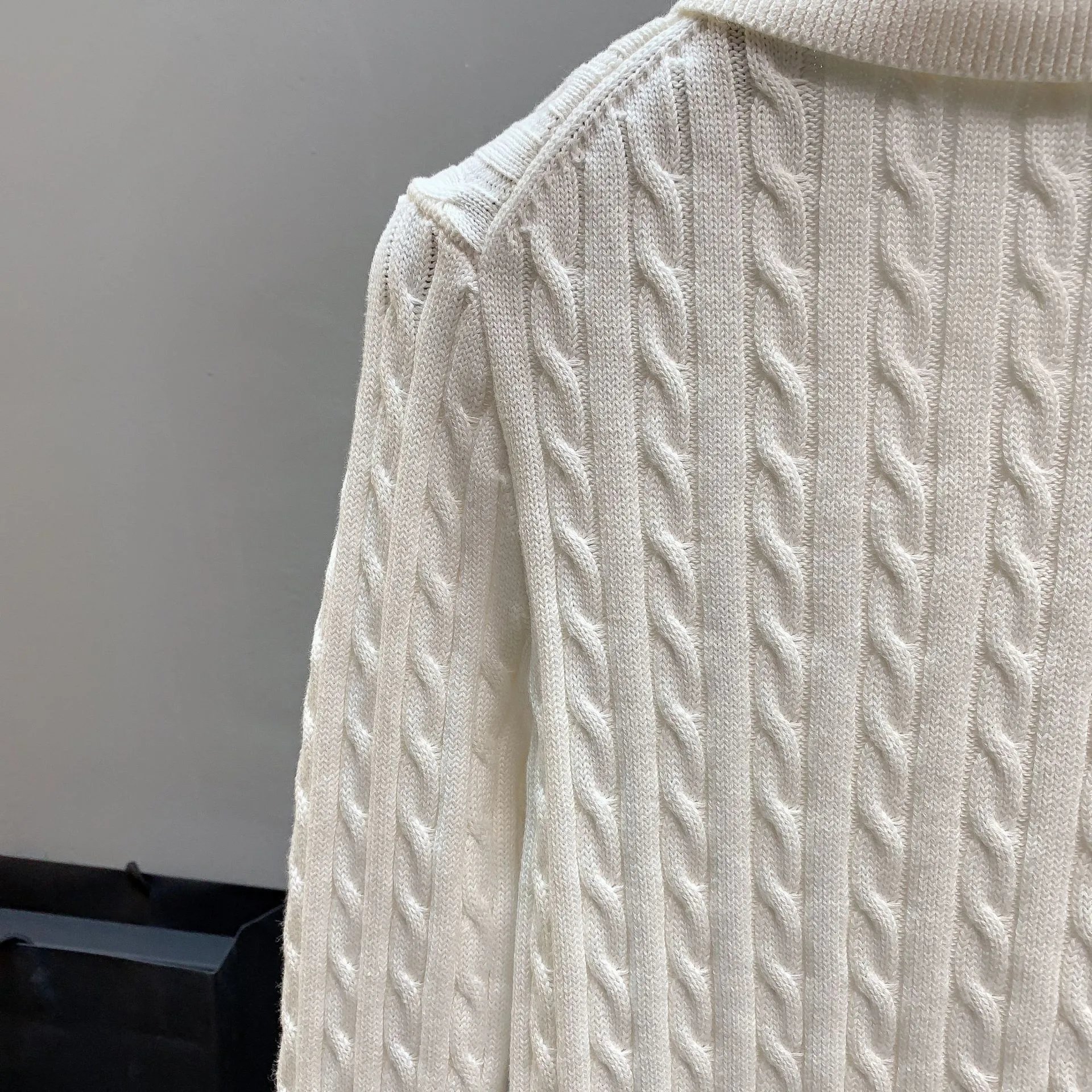 Polo Ralph Lauren Cable Knit Collar Cardigan White - 6