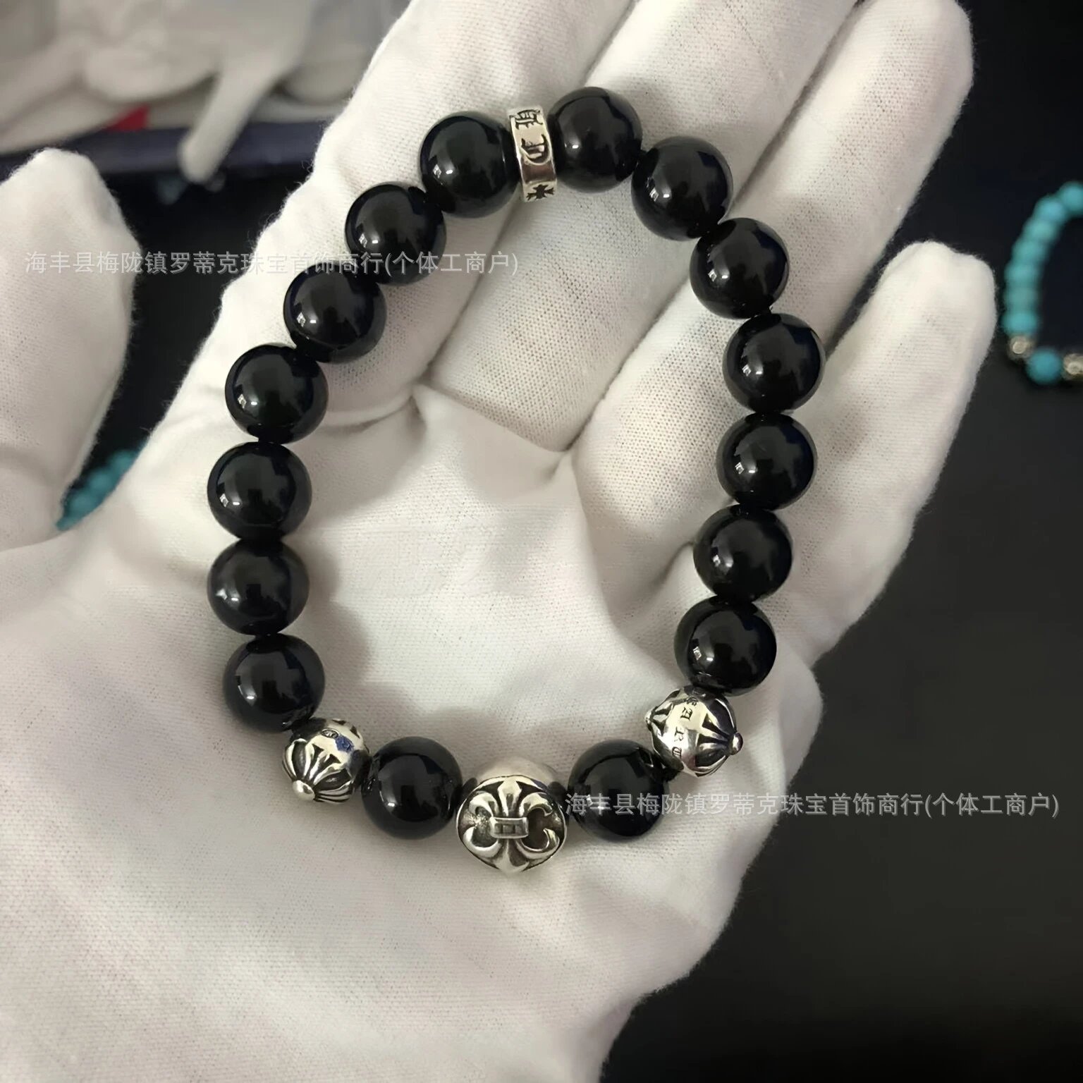 Design Handcrafted Pink Cat's Eye Stone Bracelet with Silver Floral Beads Bracelets Jewelry - 7