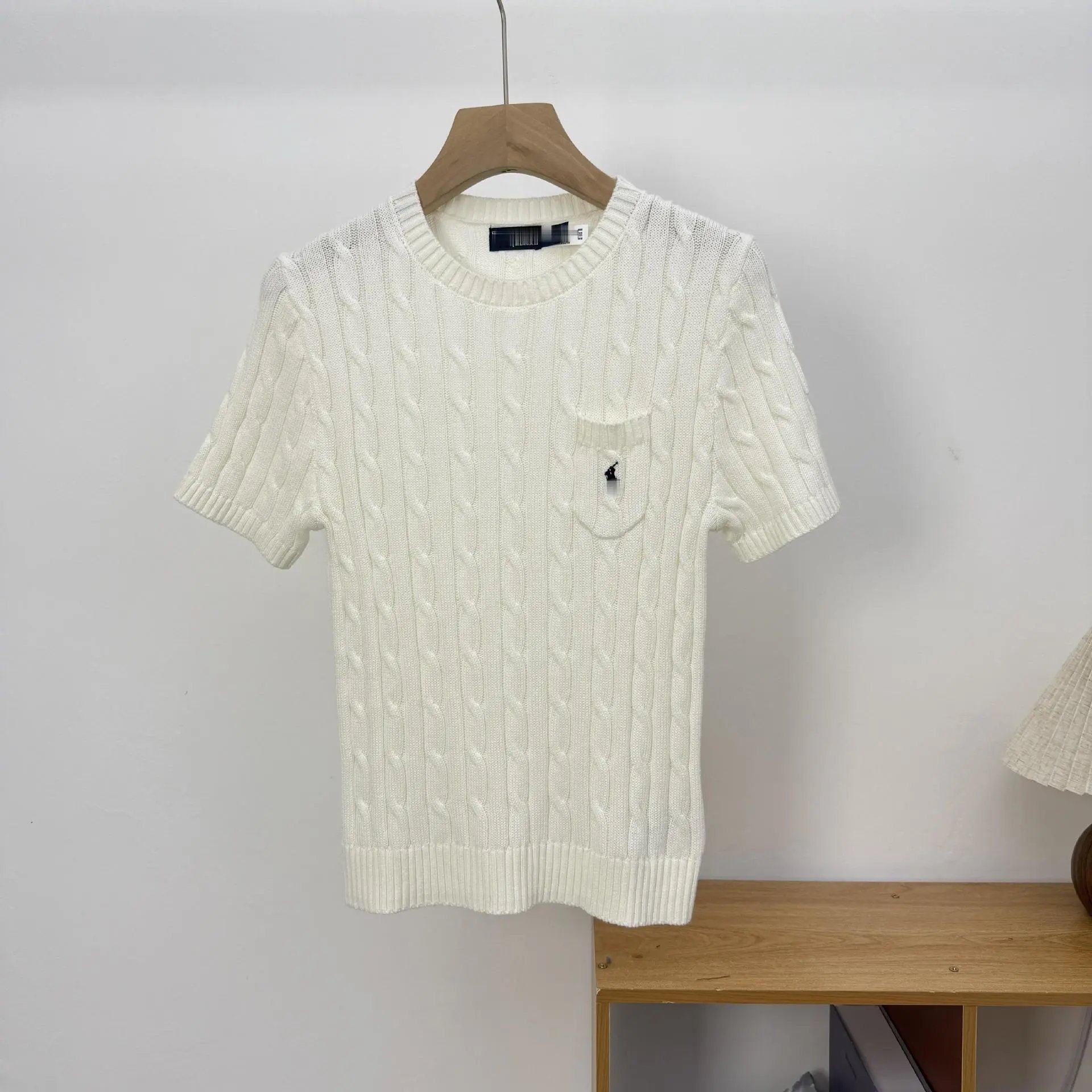 Design Cable Knit Short-Sleeve Sweater Beige Sweater - 10