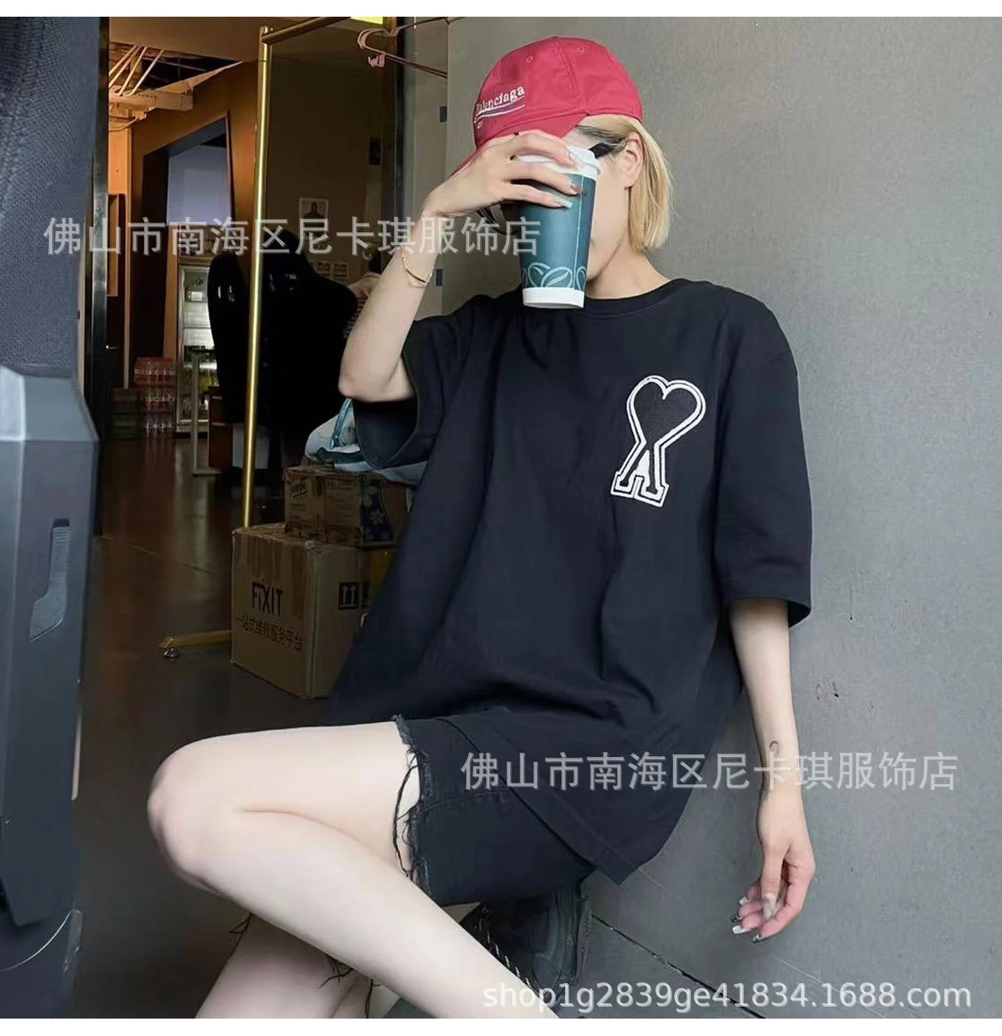 AMI Paris Heart Logo T-Shirt Purple - 13