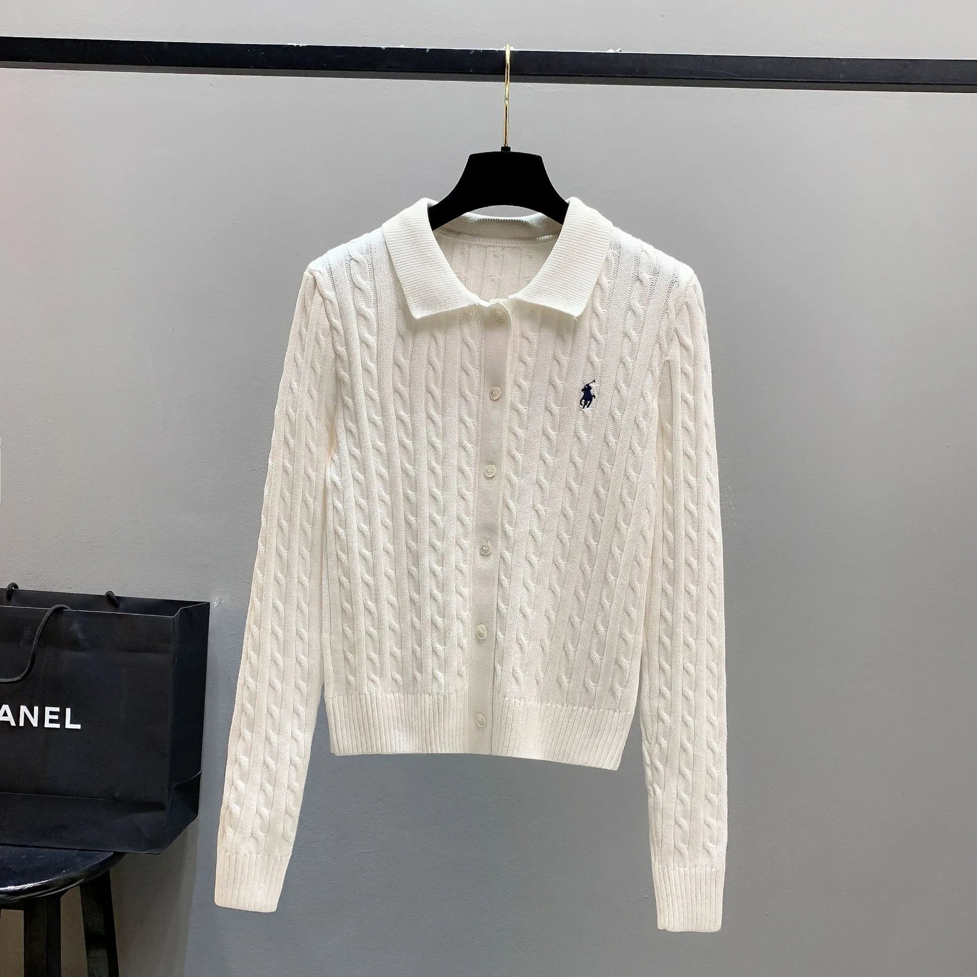Polo Ralph Lauren Cable Knit Collar Cardigan White - 9