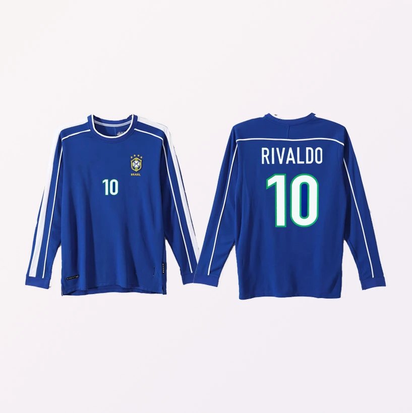 CBF Brazil National Team 2002 Home Jersey Blue - 6