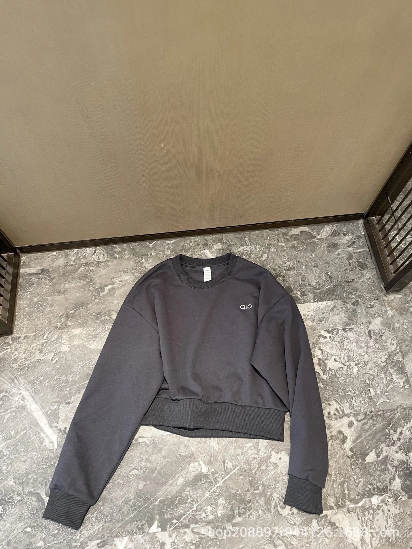 Alo Cropped Logo Sweatshirt Light Blue Hoodie - 12
