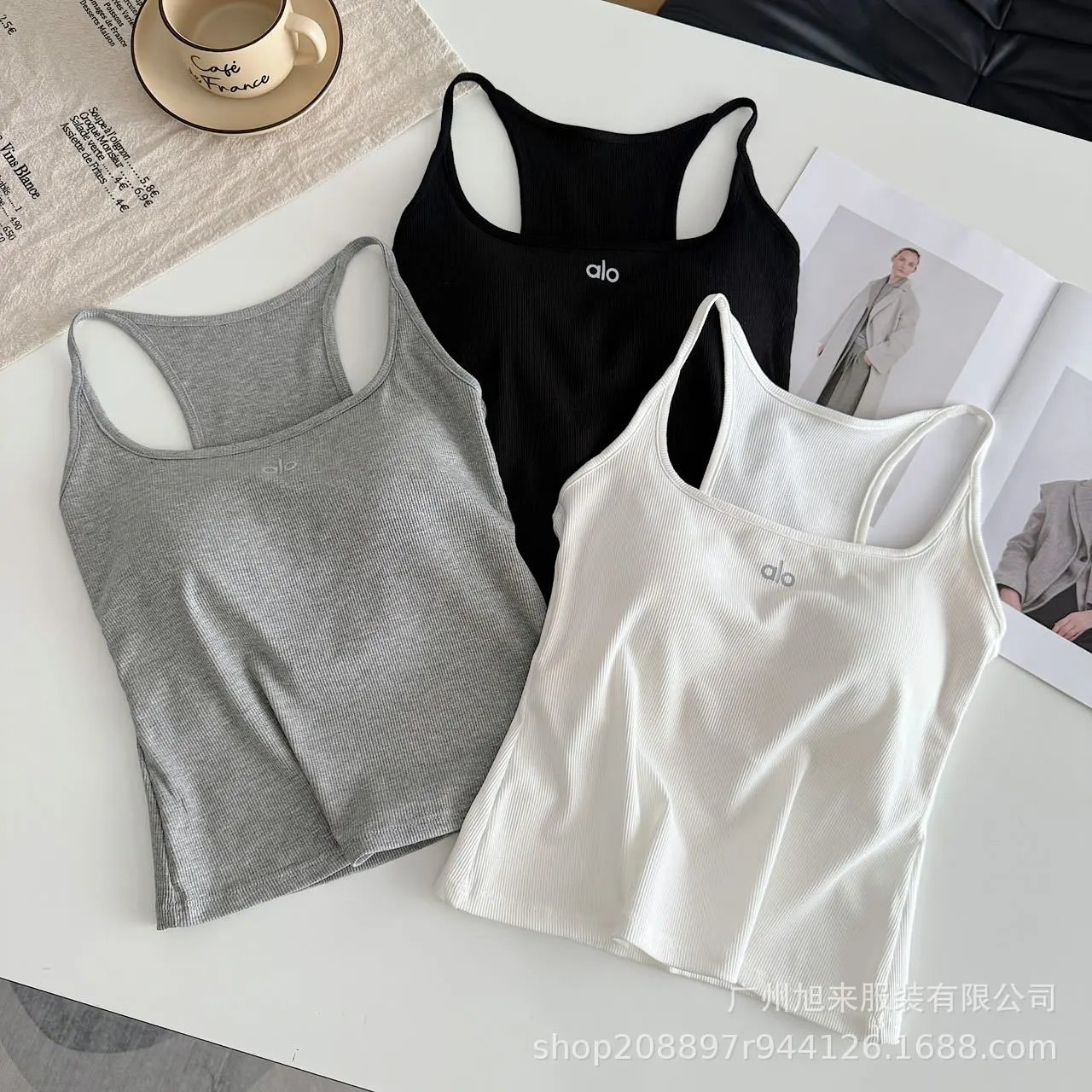 Alo Ribbed Logo Tank Top Black Vest Top - 4