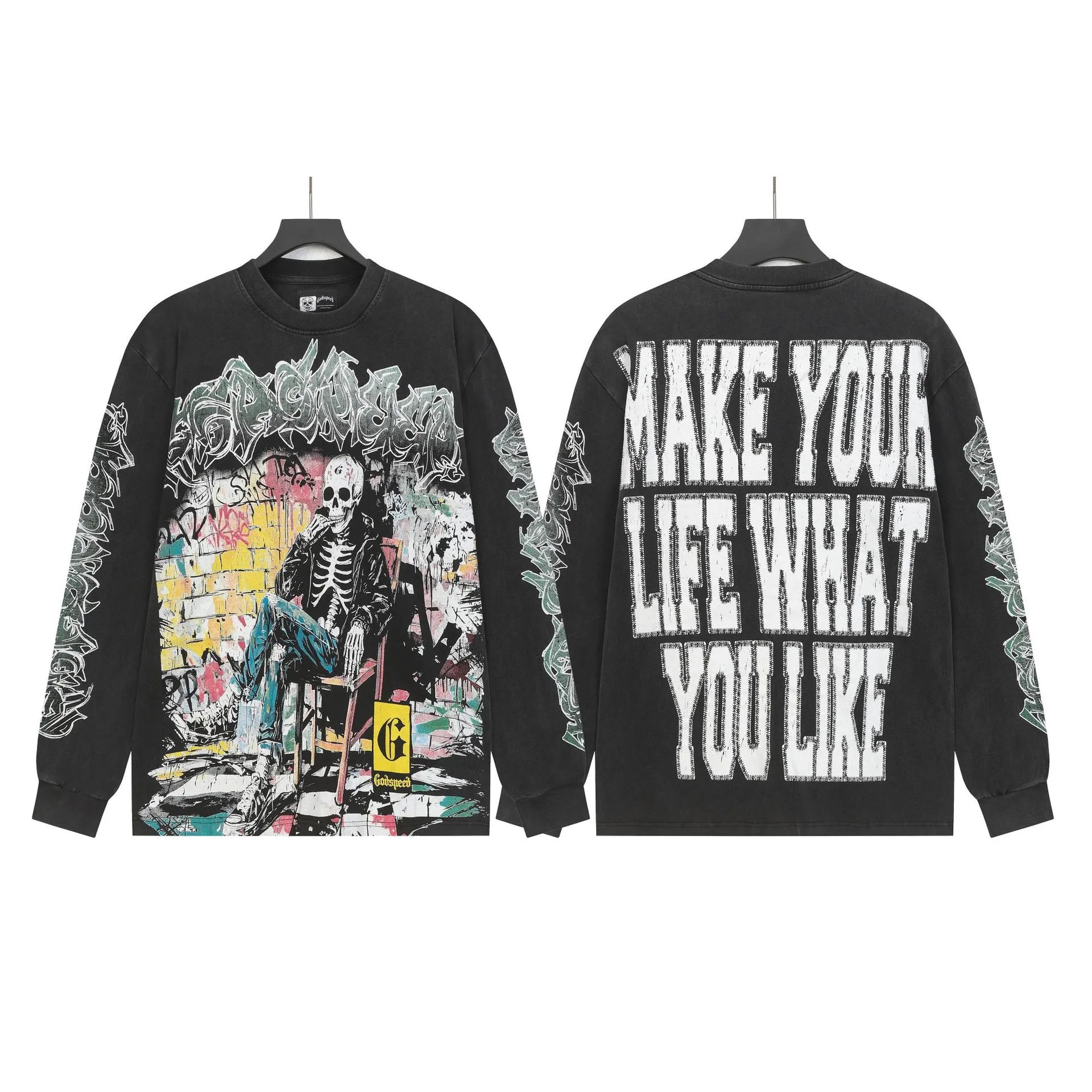 Godspeed Graffiti Skeleton Long Sleeve T-Shirt Black - 1