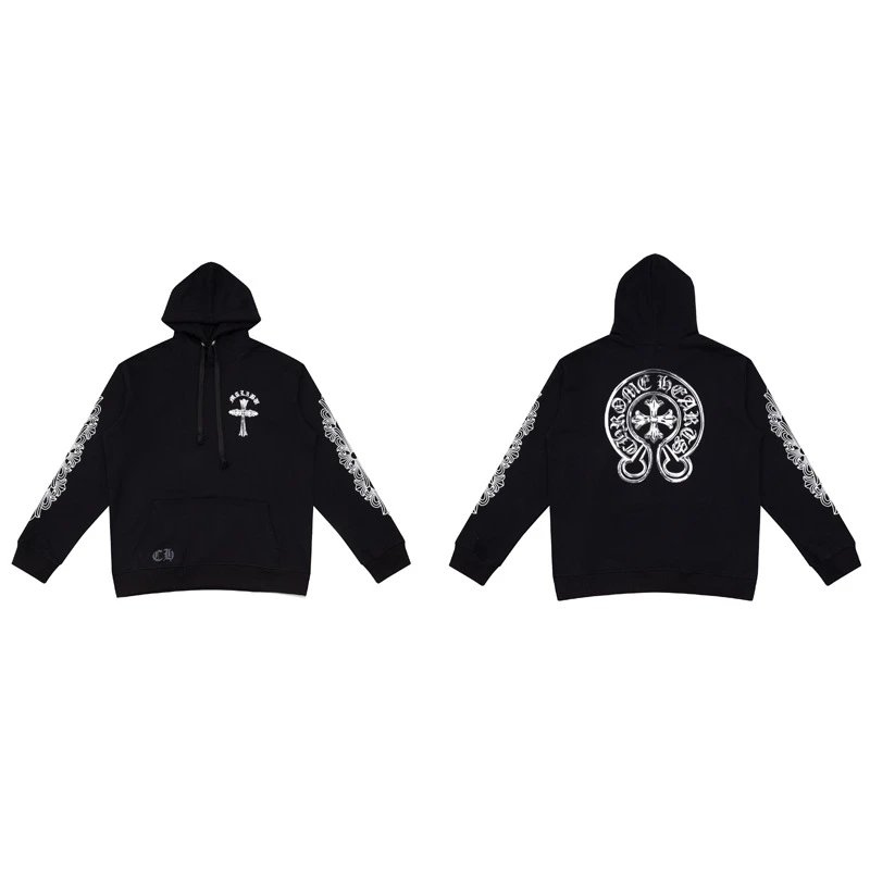 Chrome Hearts Hoodie Black with Ornate Sleeve Print and Circle Logo - 8