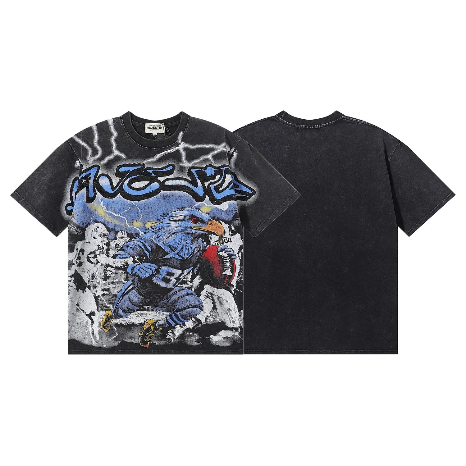 Design Majestik Football Bulldog Graphic T-Shirt Black T-Shirts - 13