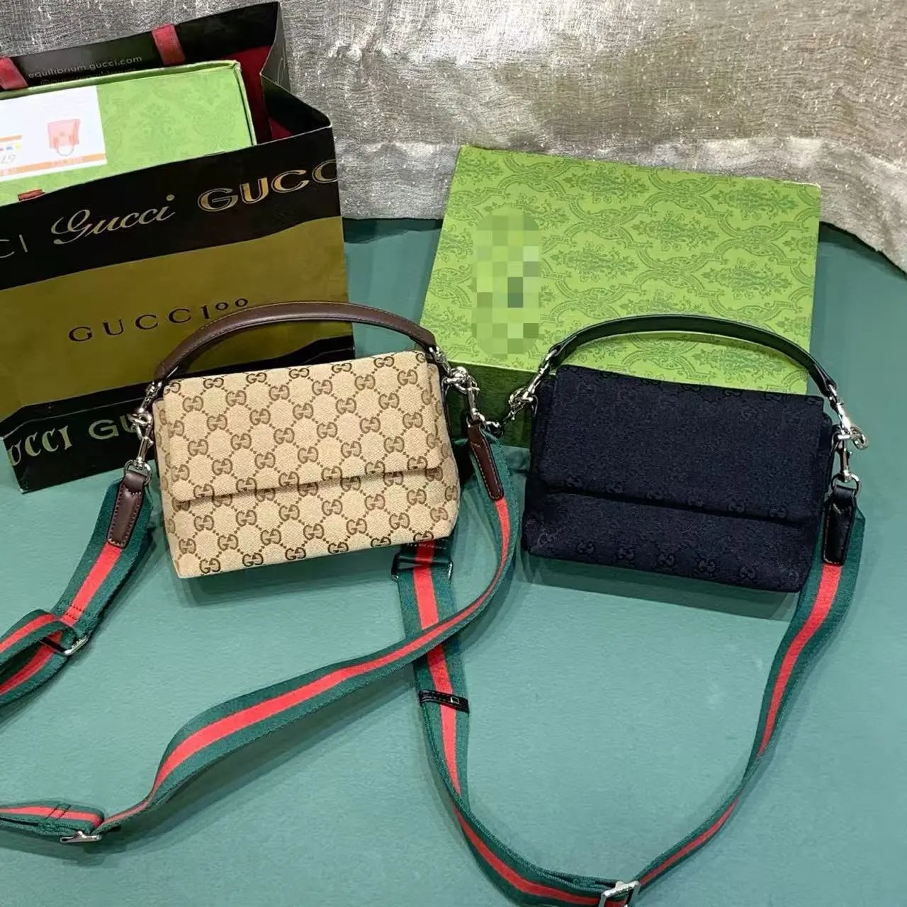 Gucci GG Marmont Mini Shoulder Bag Beige Canvas with Web Strap - 6