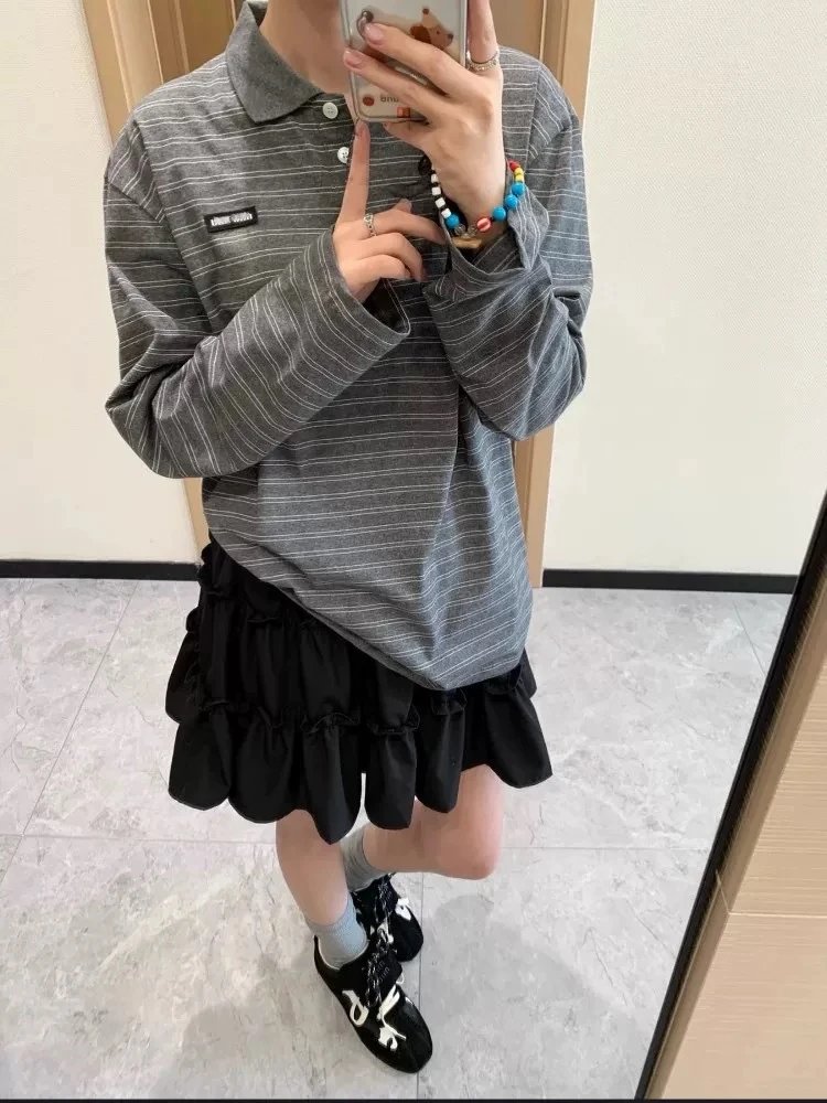 Design Striped T-Shirt and Brown Drawstring Shorts Set Casual Set - 3
