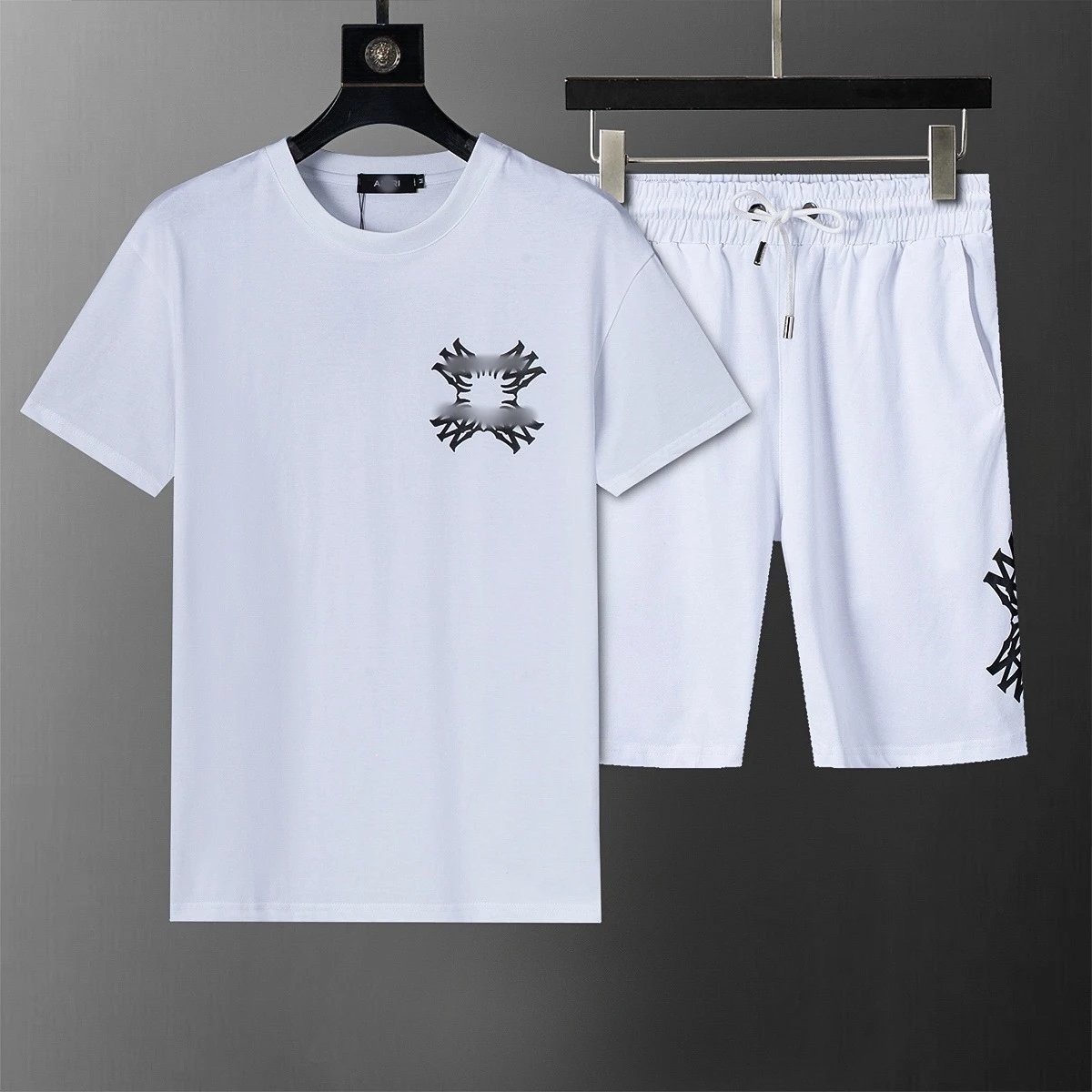 Design Graphic Print White T-Shirt and Shorts Set - 1