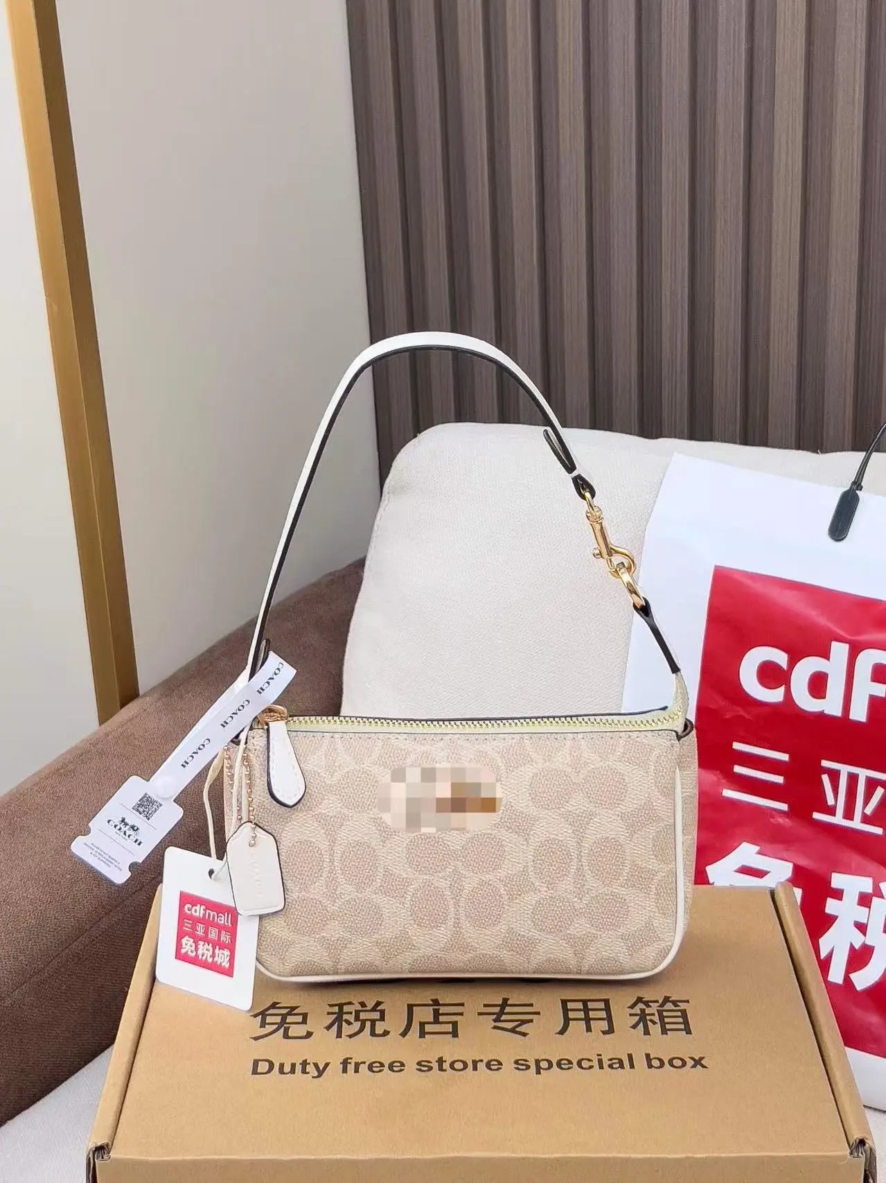 Coach Mini Shoulder Bag Beige Signature Canvas Shoulder Bag - 3