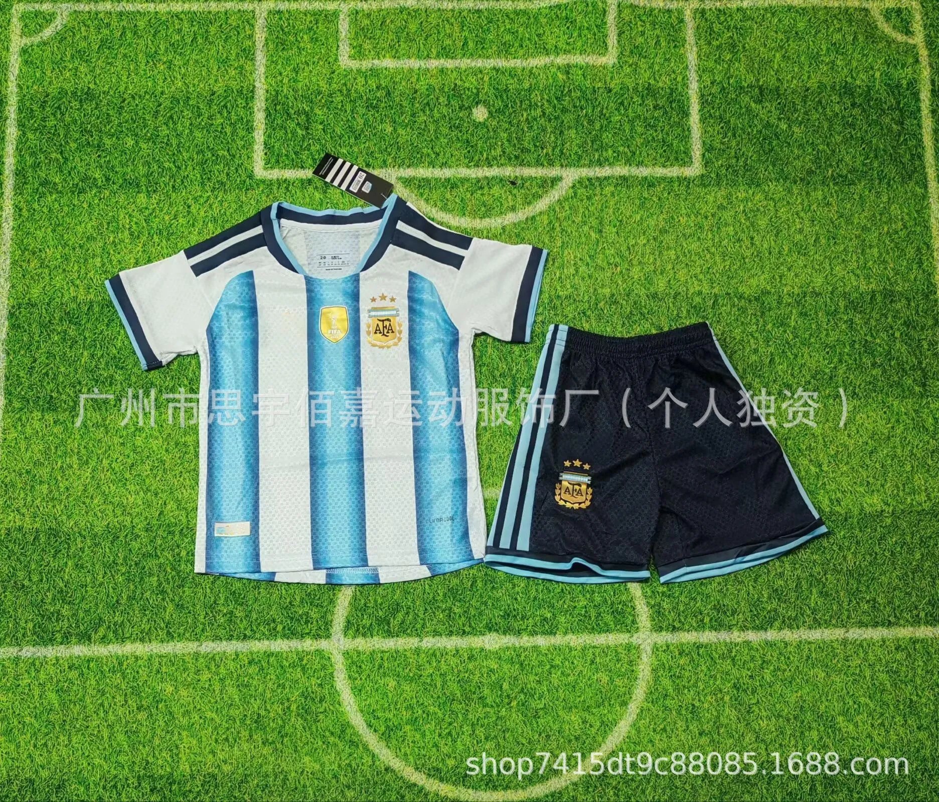 Design Argentina National Team Messi #10 Home Jersey Set Blue and White Stripes Jersey and Shorts Sets - 10
