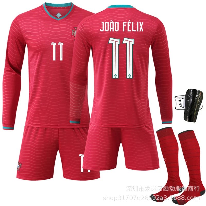 Portugal National Team Diogo Jota #21 Home Kit Red Jersey Set - 7