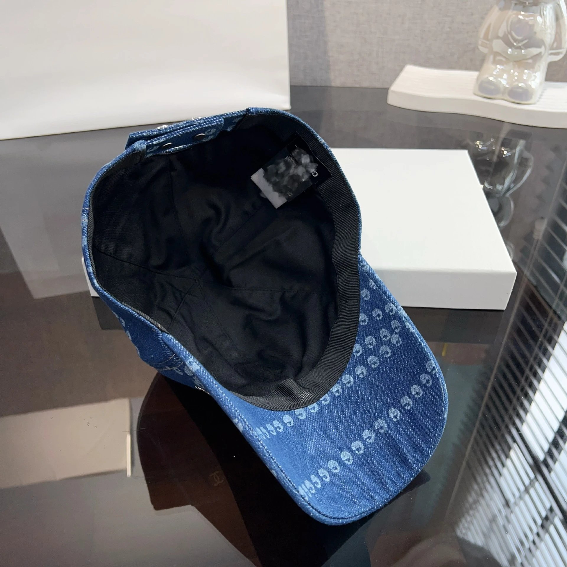 Chanel Denim Baseball Cap with CC Motif in Blue Hats - 5