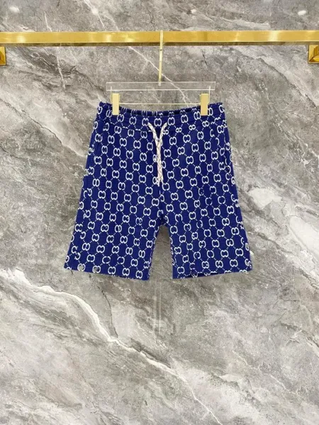 Gucci GG Pattern Navy Blue Waffle-Knit Shorts - 1