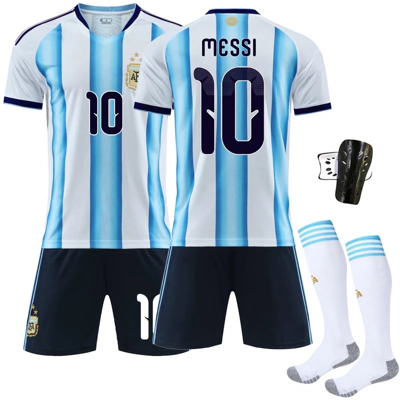 Design Argentina National Team Lionel Messi #10 Home Kit Blue and White Striped Jersey Set Jersey - 5
