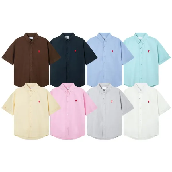 AMI Paris Heart Logo Oxford Shirt Light Blue - 12