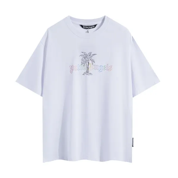 Palm Angels Palm Tree Rainbow Logo White T-Shirt - 1