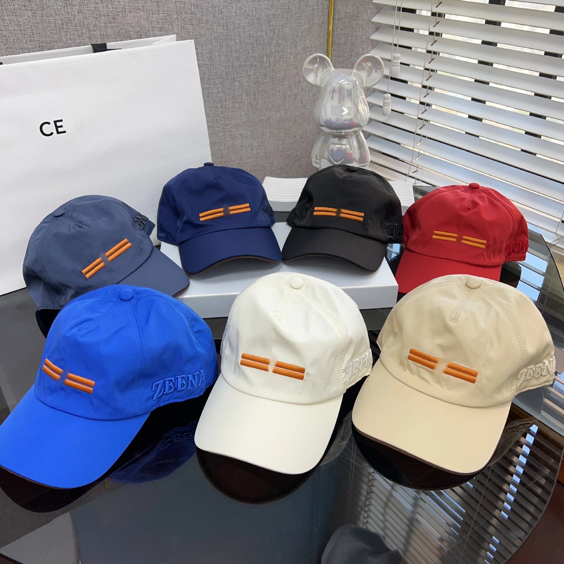 Zegna Baseball Cap Navy with Orange Stripe - 3