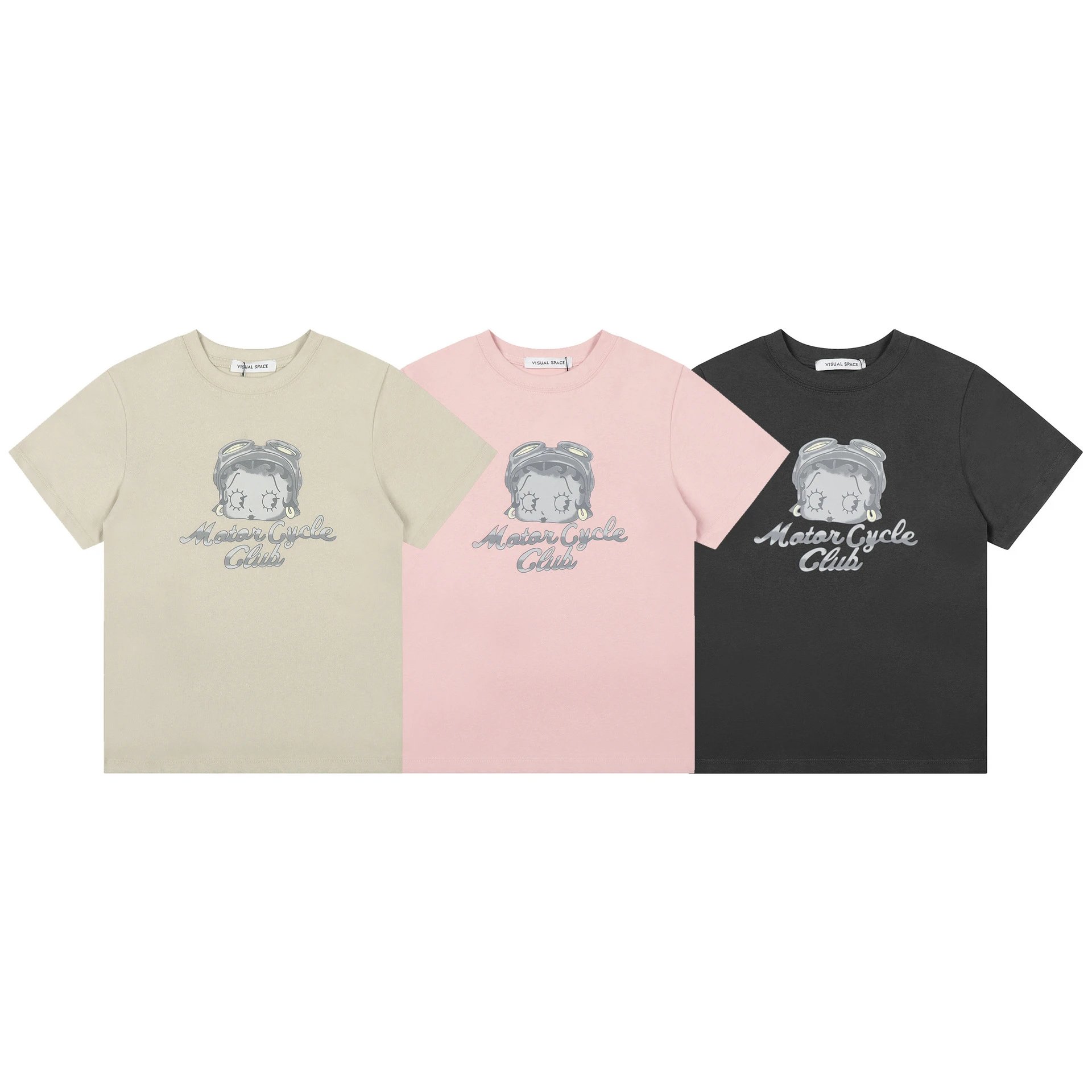 Design Visual Space Betty Boop Motor Cycle Club Beige T-Shirt T-Shirts - 11