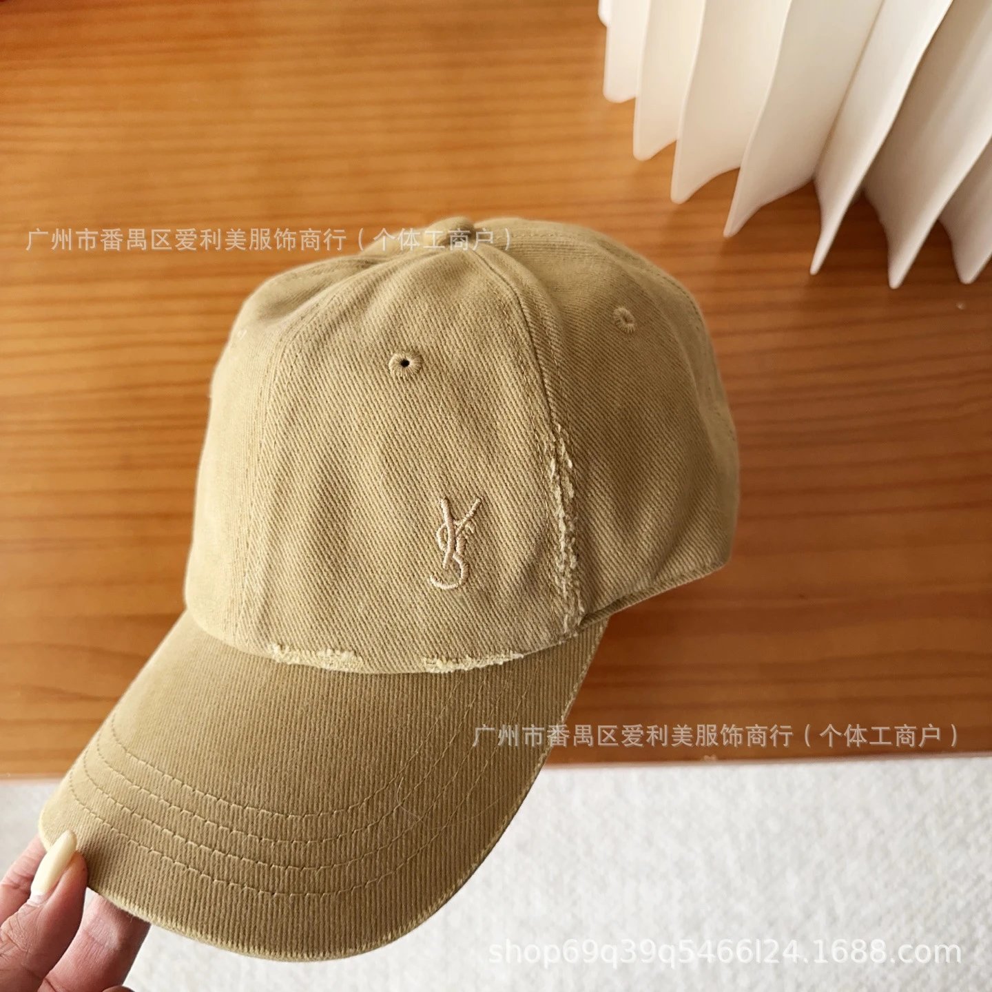 Design Distressed Embroidered Beige Baseball Cap Hats Baseball Cap - 7