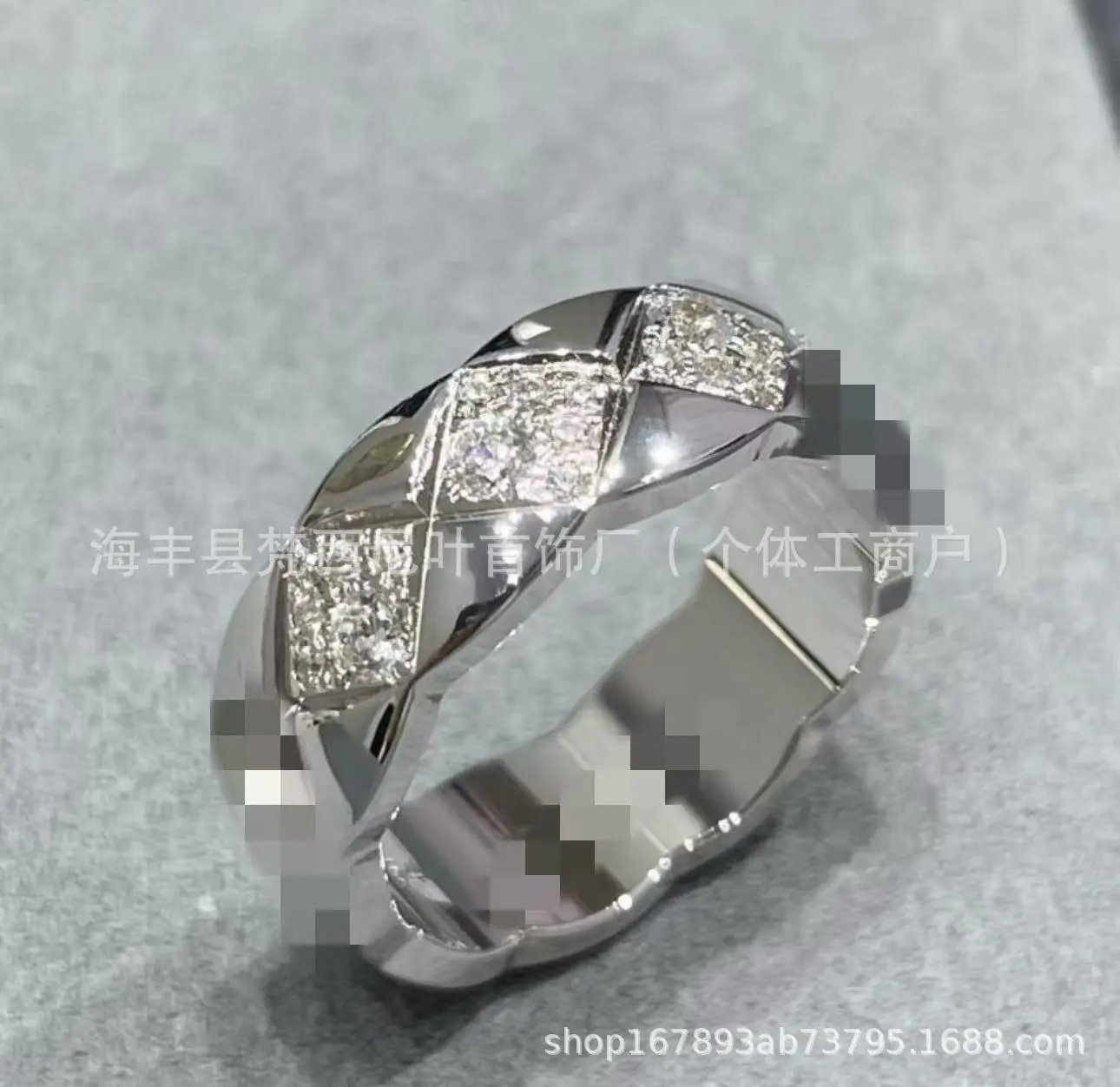 Design Quilted Diamond-Set Ring Silver Jewelry - 4
