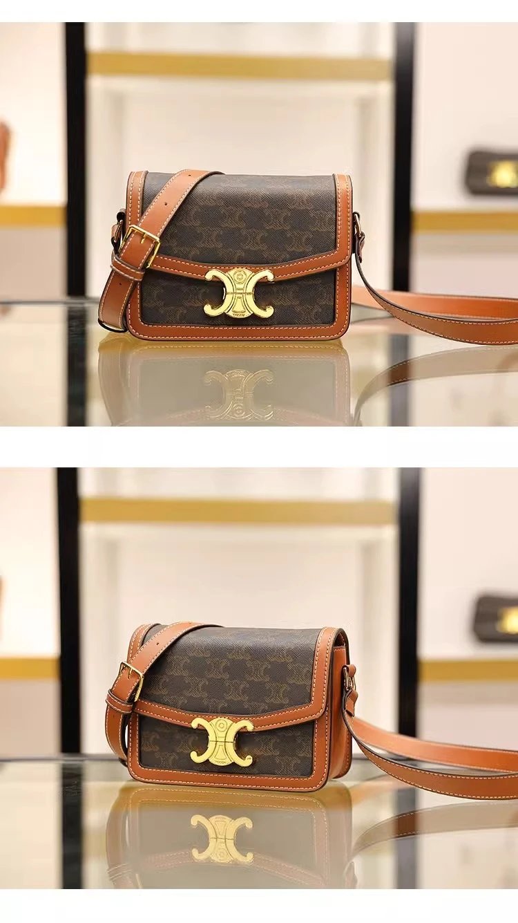Celine Triomphe Medium Brown Monogram Crossbody Bag - 6