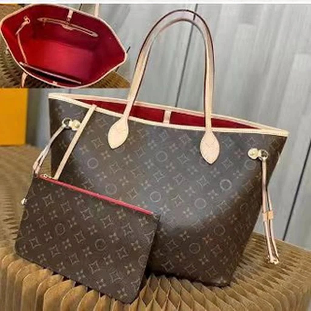 Design Checkered Pattern Tote Bag with Matching Clutch in Brown and Pink - 6