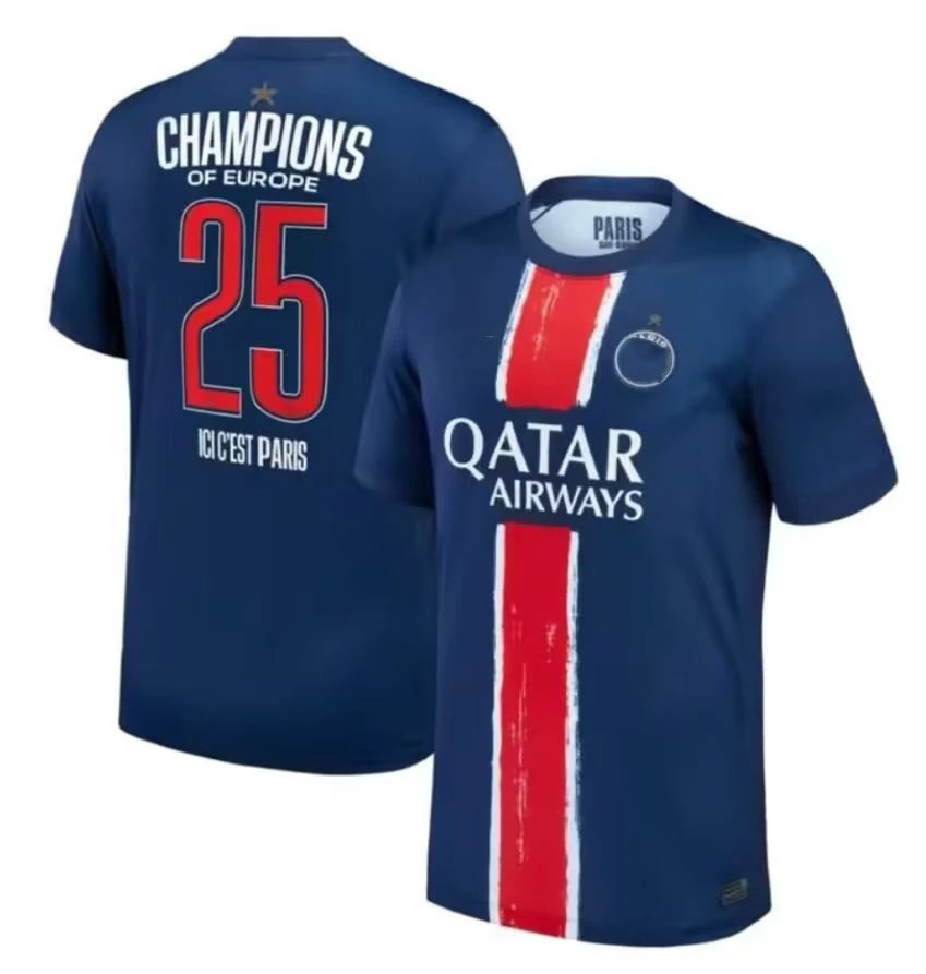 FC Barcelona Football Jerseys Player-name and number print with UEFA Champions League patches — 2425 PSG Home Championship Edition