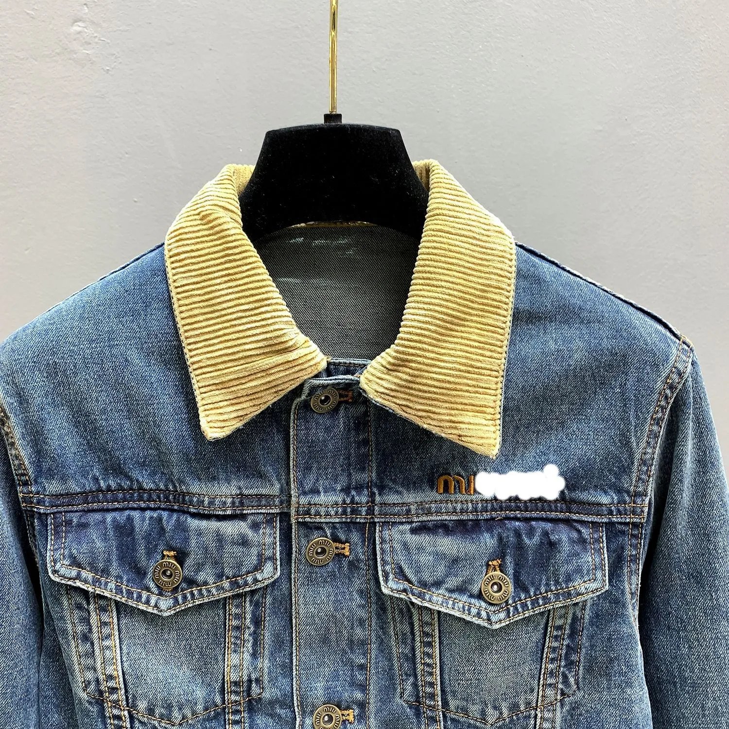 Miu Miu Corduroy Collar Denim Jacket Blue - 8