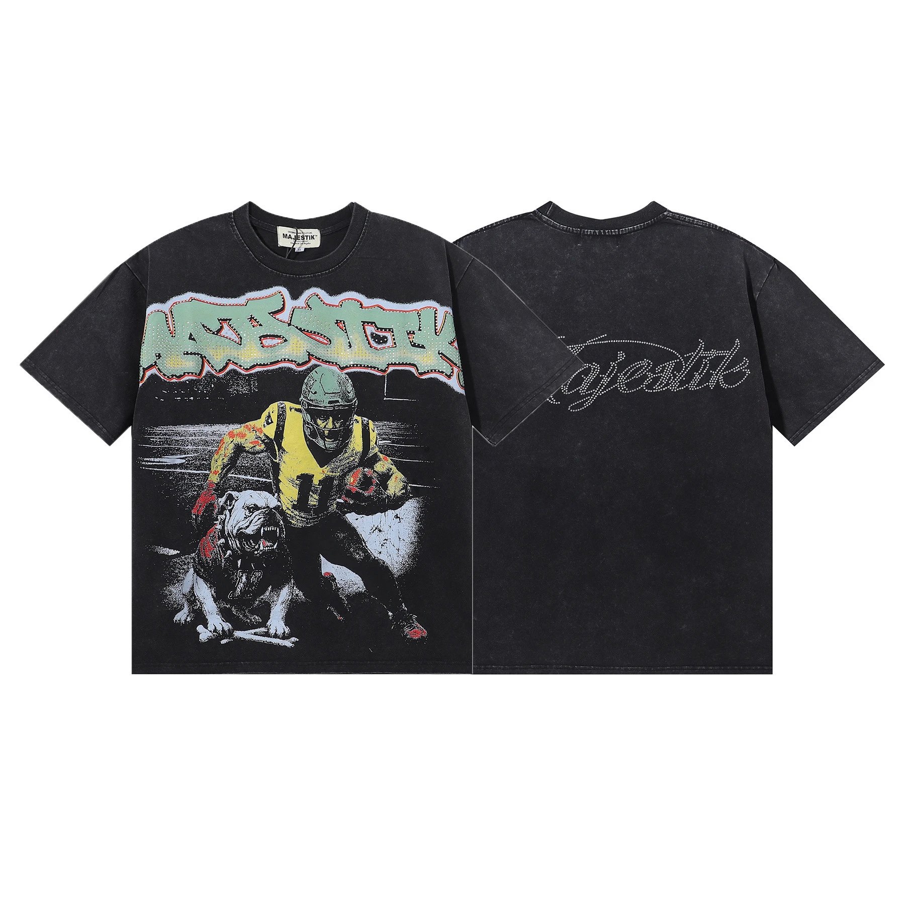 Design Majestik Football Bulldog Graphic T-Shirt Black T-Shirts - 14
