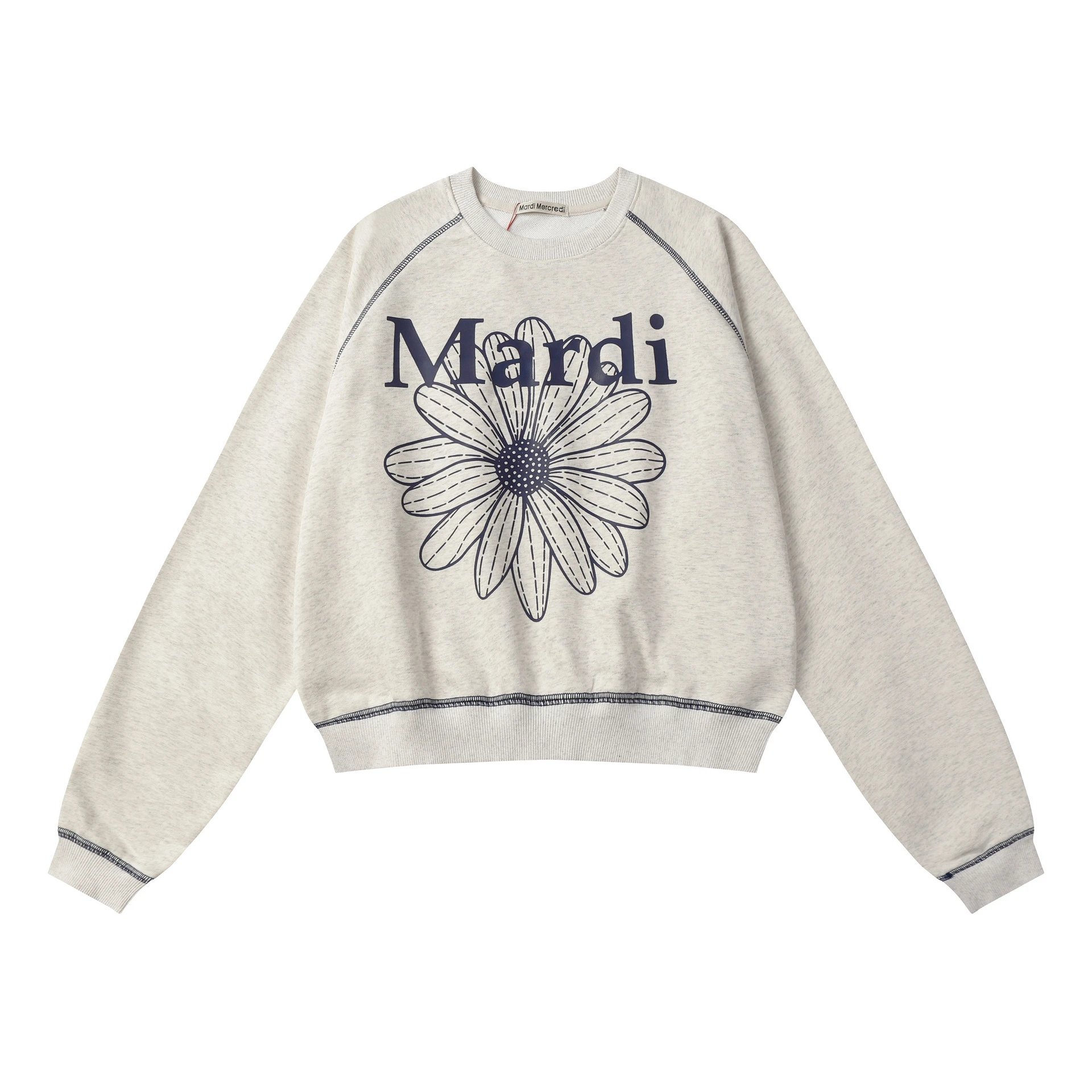 Mardi Mercredi Graphic Cropped Sweatshirt White Hoodie - 7