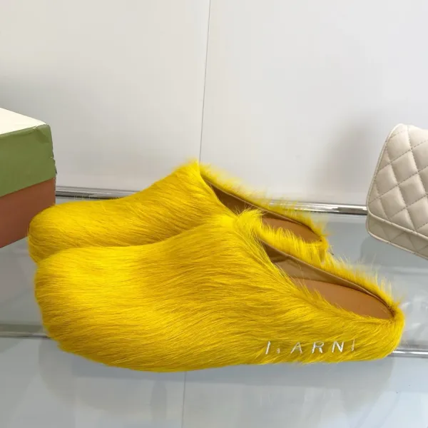 Design I.ARNi Furry Mule Yellow Slippers - 3