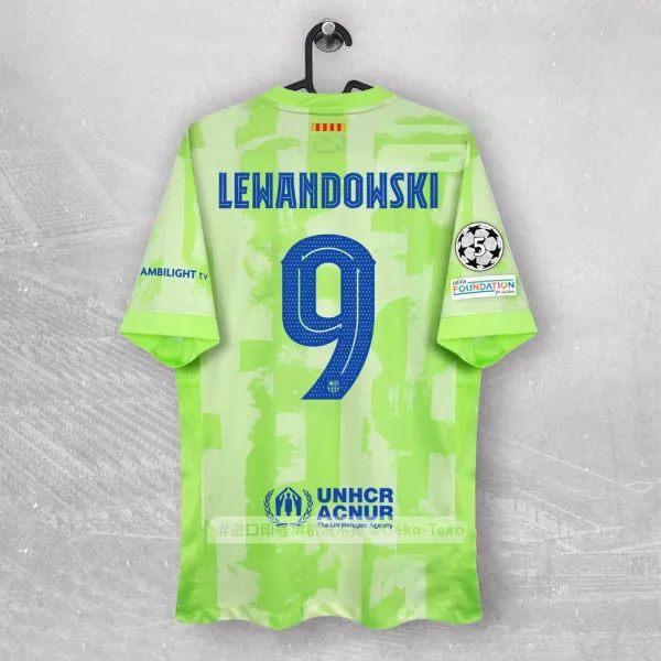 FC Barcelona 2023-24 Third Jersey Lime Green Lewandowski #9 - 1