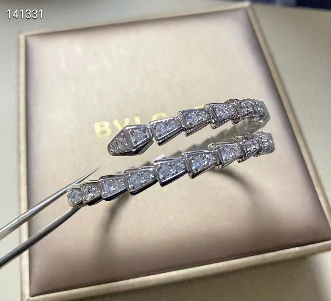 Bvlgari Serpenti Viper Diamond Bracelet Silver Jewelry - 5