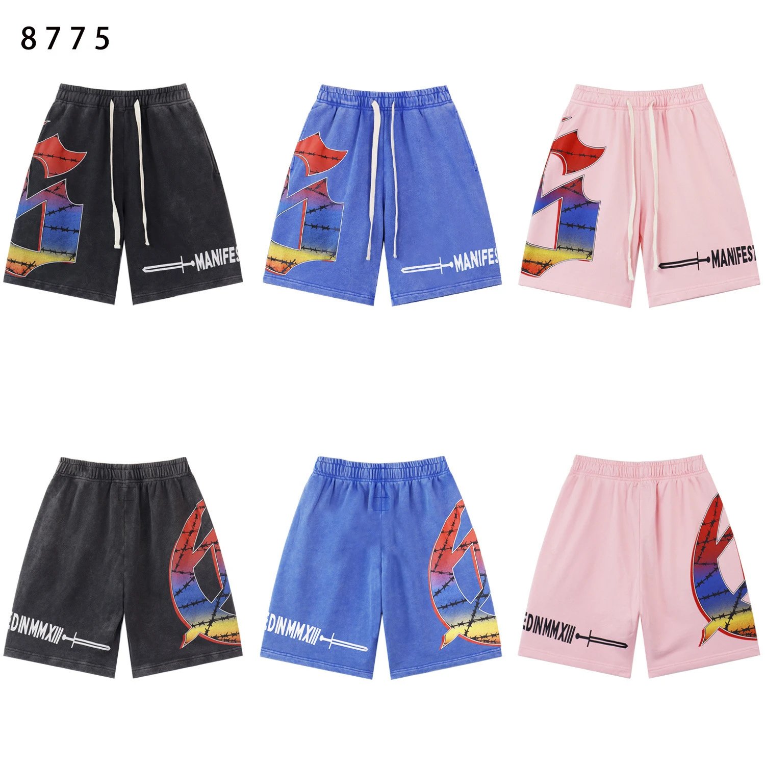 Design Tie-Dye Print Drawstring Shorts Black - 13