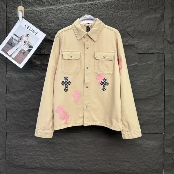 Chrome Hearts Cross-Embroidered Beige Denim Shirt - 1