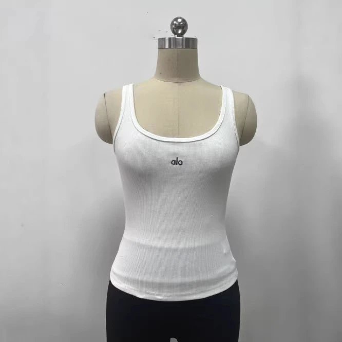 Alo Ribbed Cropped Tank Top White Vest Top - 8