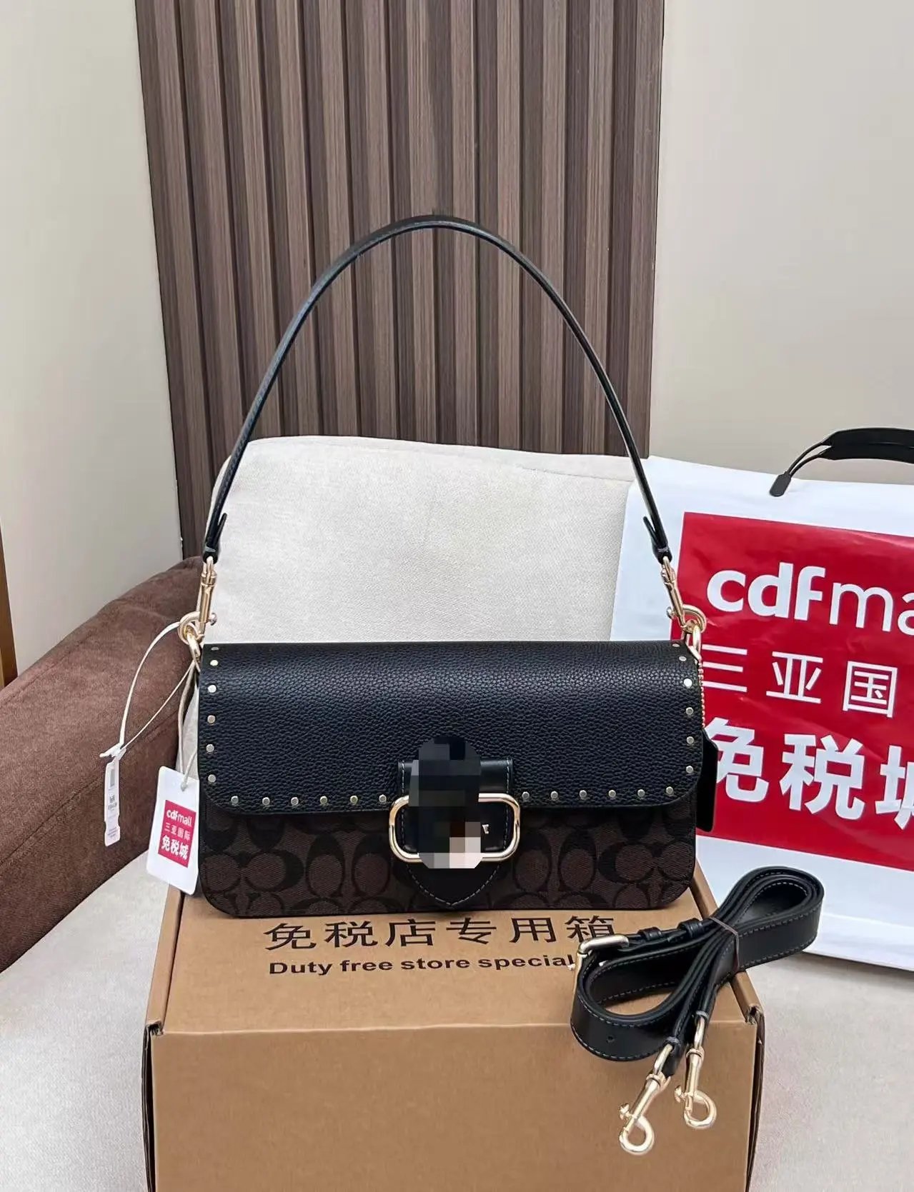 Celine Triomphe Canvas Shoulder Bag Beige and Burgundy - 5