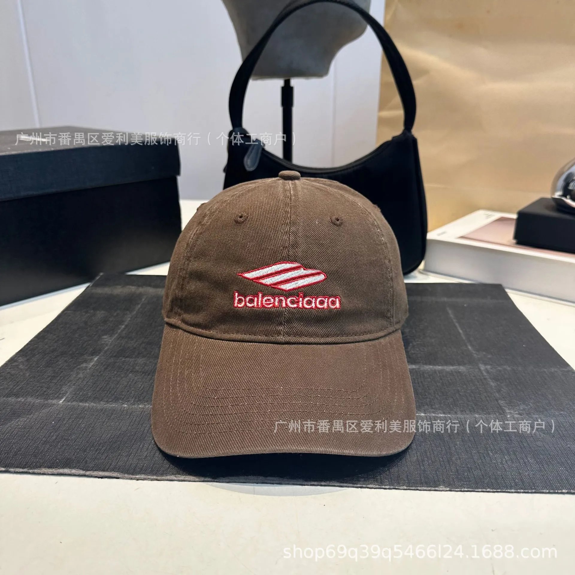 Balenciaga Logo Embroidered Beige Baseball Cap - 12