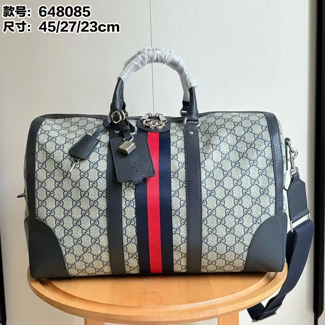 Gucci GG Marmont Duffle Bag Beige Canvas with Web Stripe Travel Bag - 4