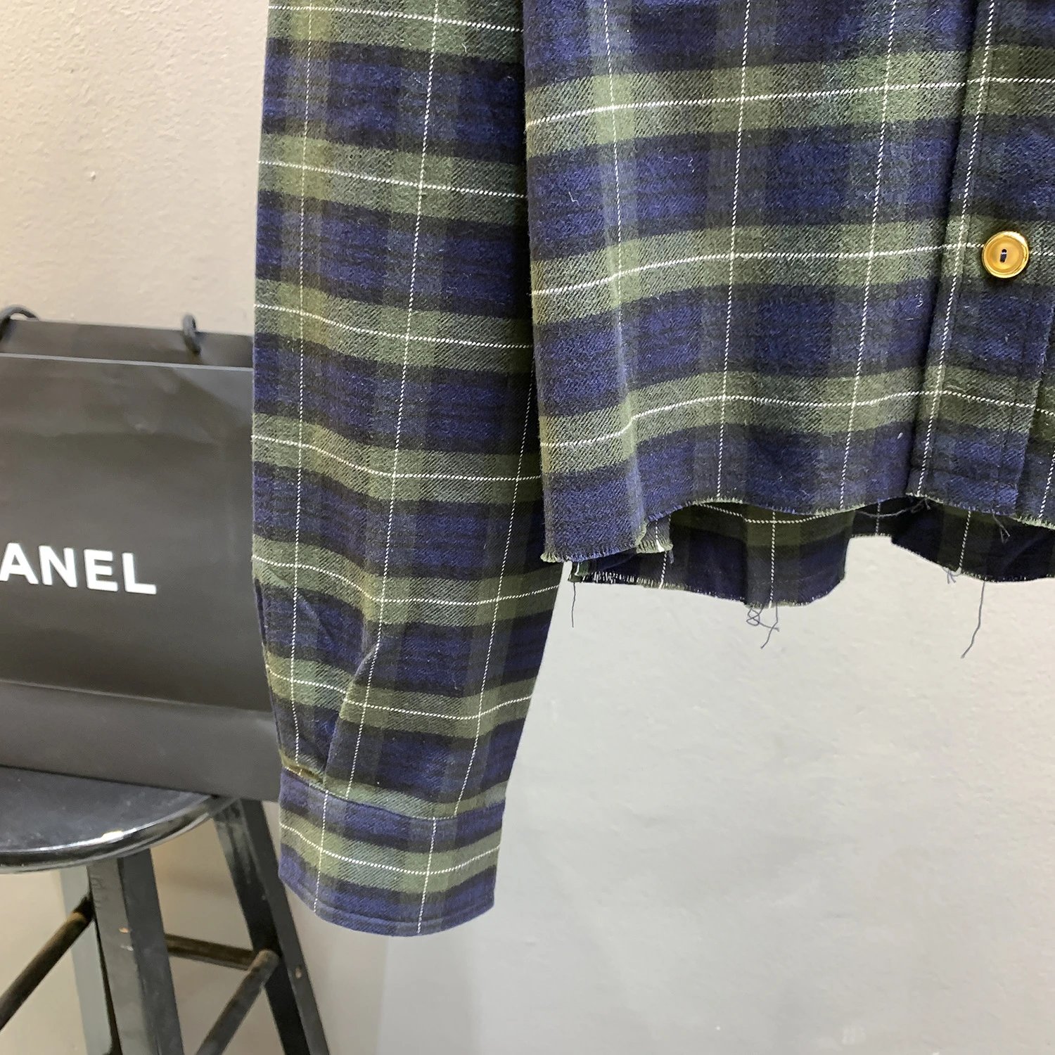 Design Plaid Pleated Skirt with Gold Buttons Navy and Green Skirt - 7