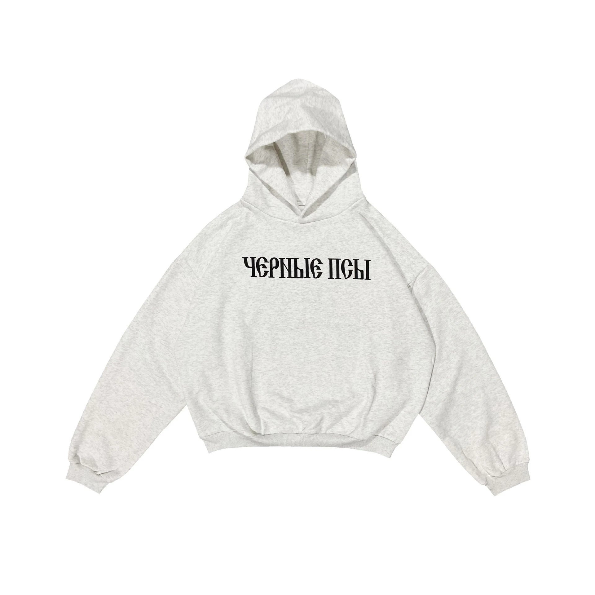 Design Cyrillic Print Cropped Hoodie Gray - 3