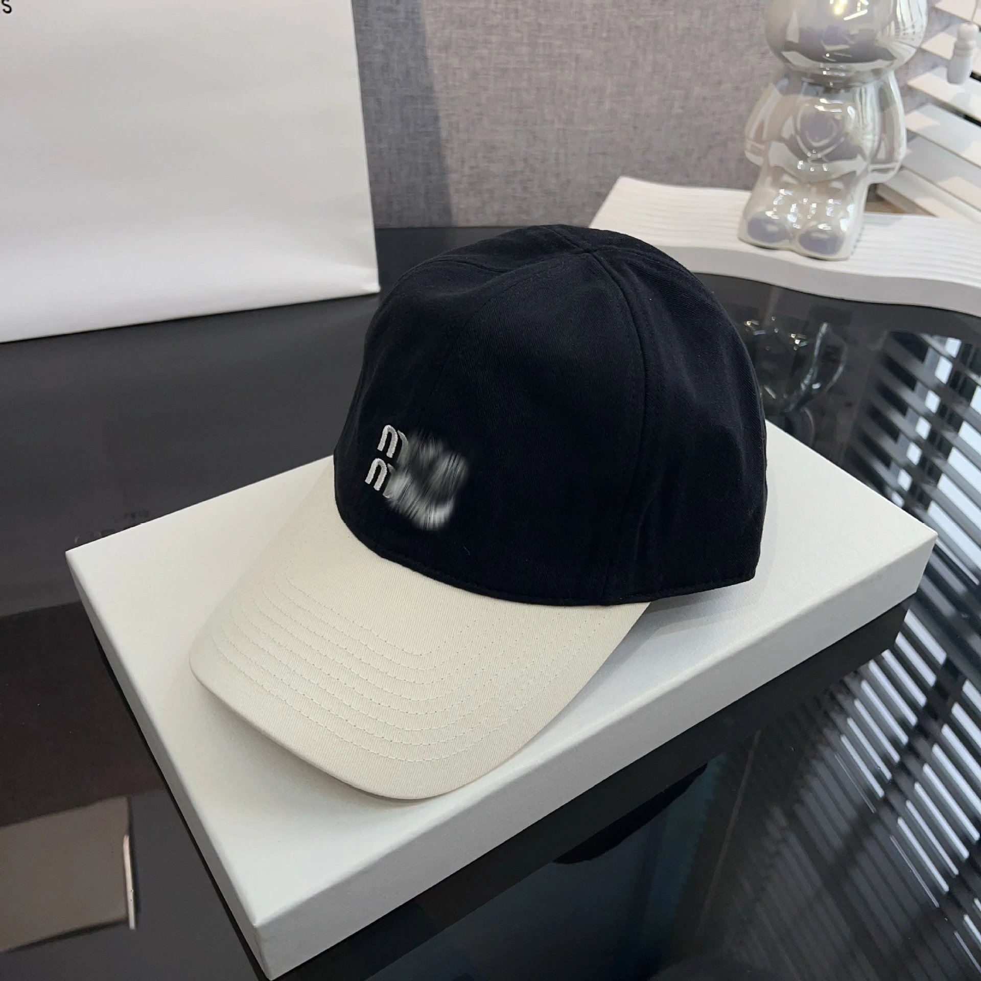 Celine Logo Patch Baseball Cap Navy and Beige - 10