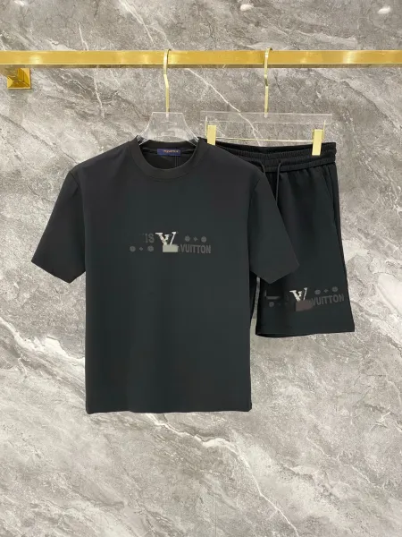 Louis Vuitton Monogram Print T-Shirt and Shorts Set Black - 1