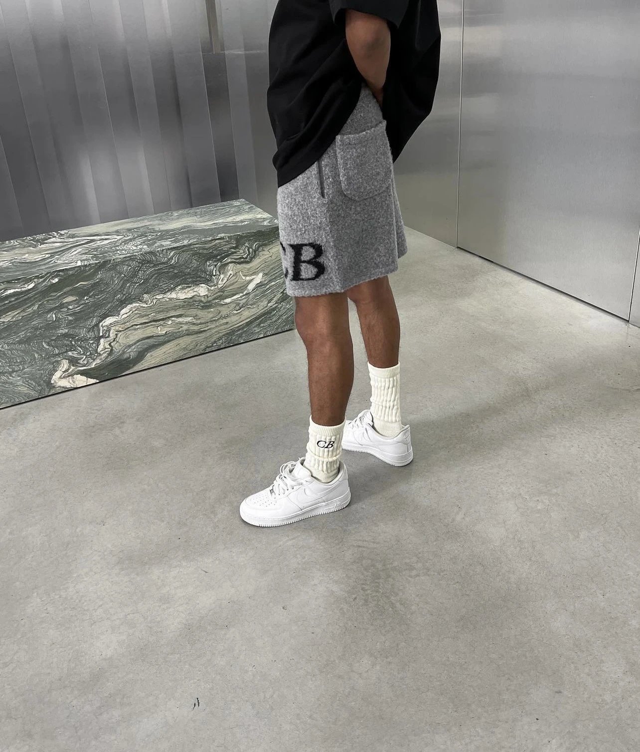 Design CB Logo Knit Shorts Black White Beige Shorts - 12