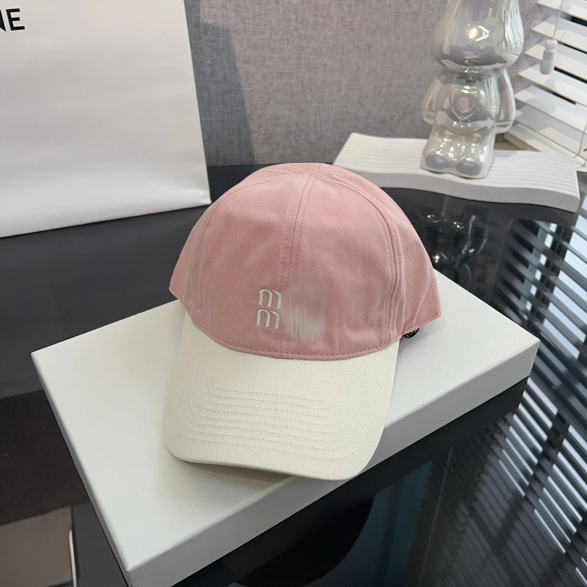 Celine Logo Patch Baseball Cap Navy and Beige - 6