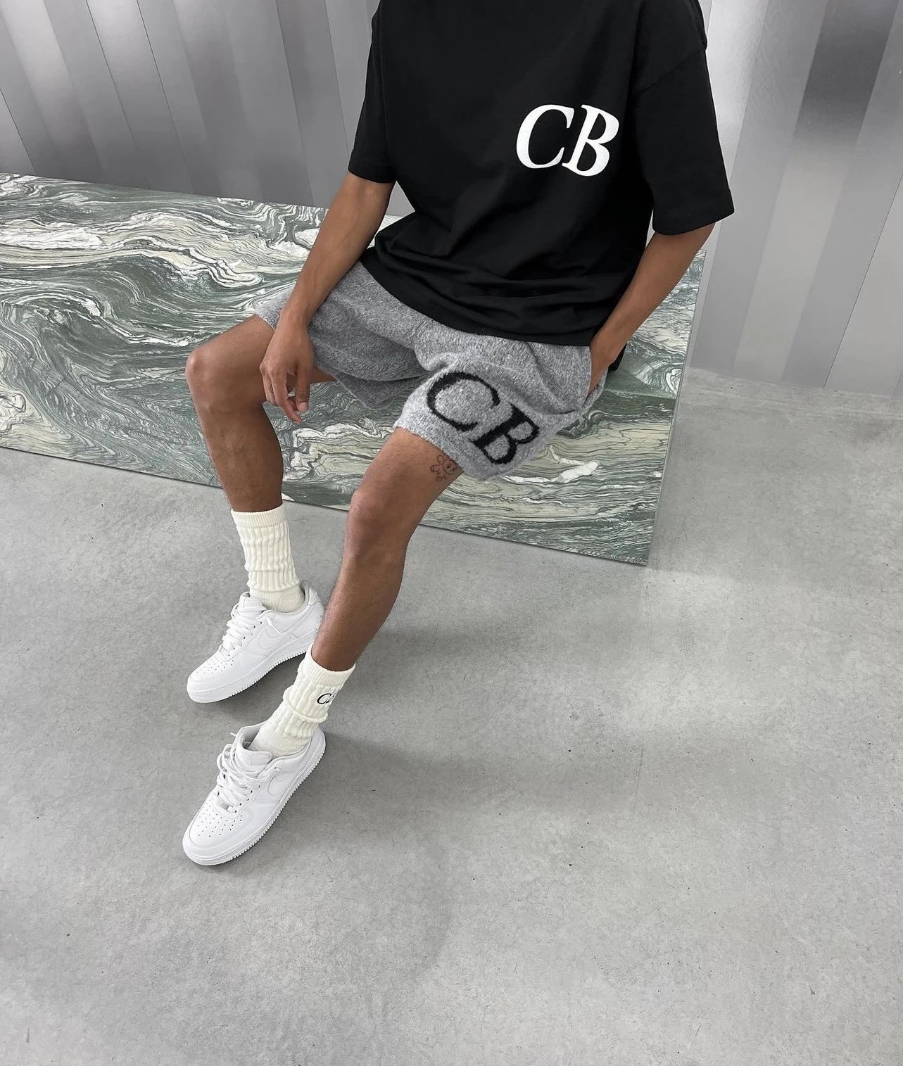Design CB Logo Knit Shorts Black White Beige Shorts - 14