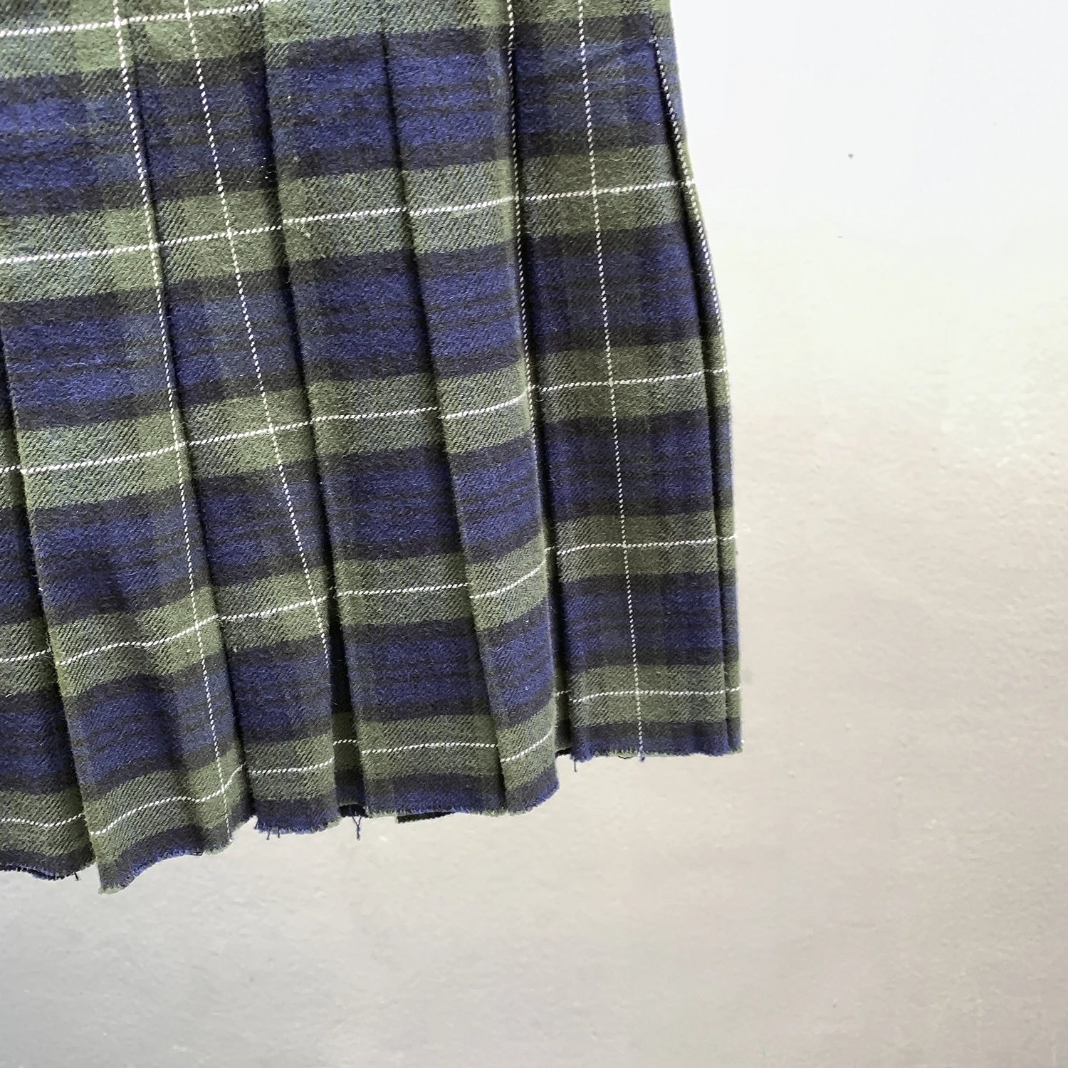 Design Plaid Pleated Skirt with Gold Buttons Navy and Green Skirt - 12