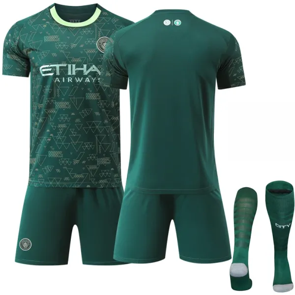 Manchester City FC Third Kit Green Geometric Pattern Jersey Set - 1
